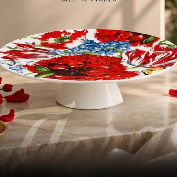 ArielMC Botanical Floral Porcelain Pedestal Cake Stand (12 Inch)