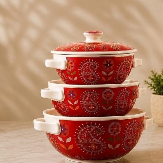 ArielMC Artisanal Porcelain Casserole & Curry Bowl Set (3 Pcs)