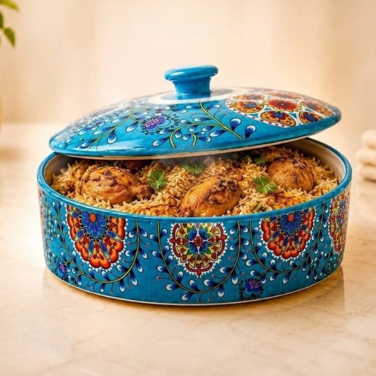 ArielMC Artisanal Porcelain Covered Banquet Dish (12″)