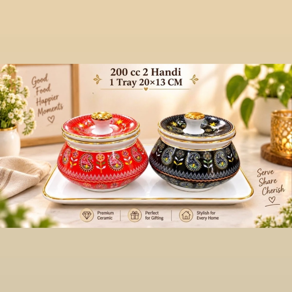 ArielMC Artisanal Ceramic Mini Handi Duo with Serving Tray