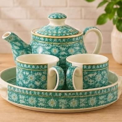 ArielMC Emerald Blossom Pastel Floral Tea Service