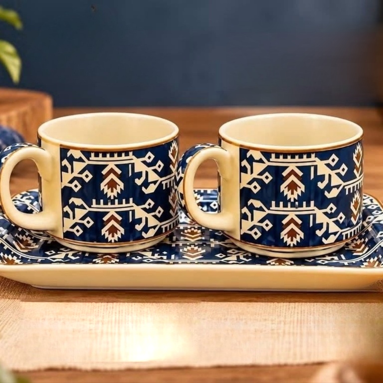ArielMC Artisanal Ceramic Teacup & Serving Tray Duo Suite