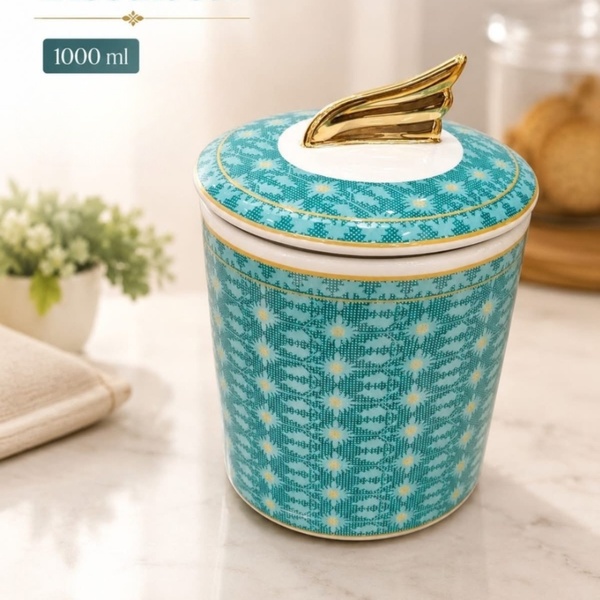 ArielMC Artisanal Airtight Porcelain Biscuit Canister (1000 ml)