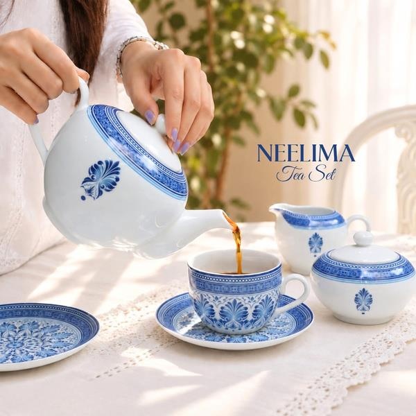 ArielMC Neelima Classic Cobalt Blue & White Hand-Painted Tea Set