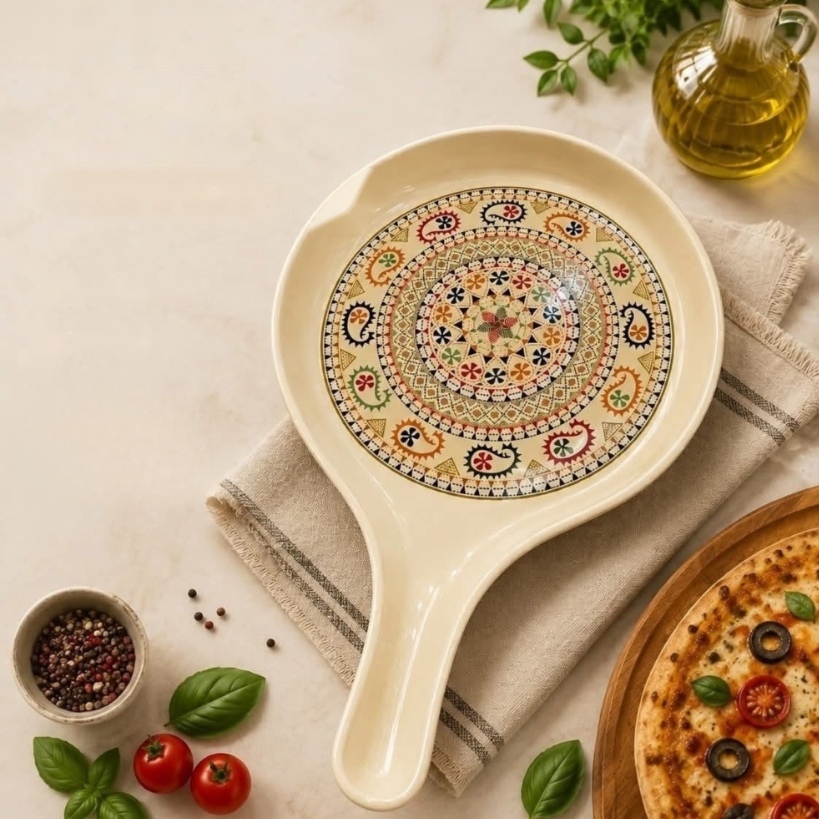 ArielMC Artisanal Ceramic Pizza & Flatbread Serving Platter (34 × 20 cm)