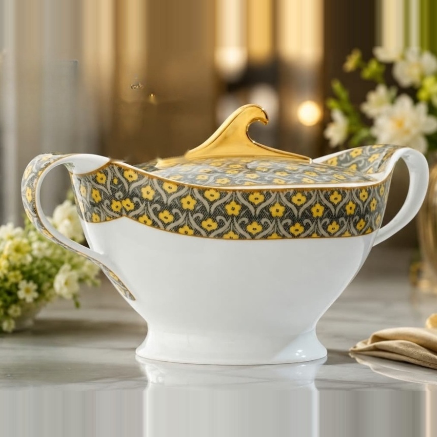 ArielMC Imperial Swan-Neck Porcelain Banquet Tureen (2.0L)