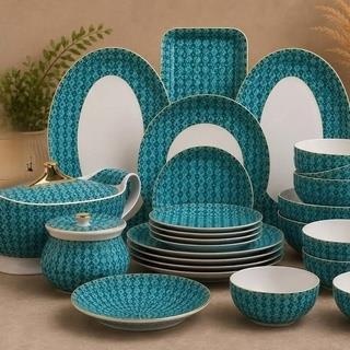 ArielMC Turquoise Horizon Vitrified Ribbed Dinnerware Set