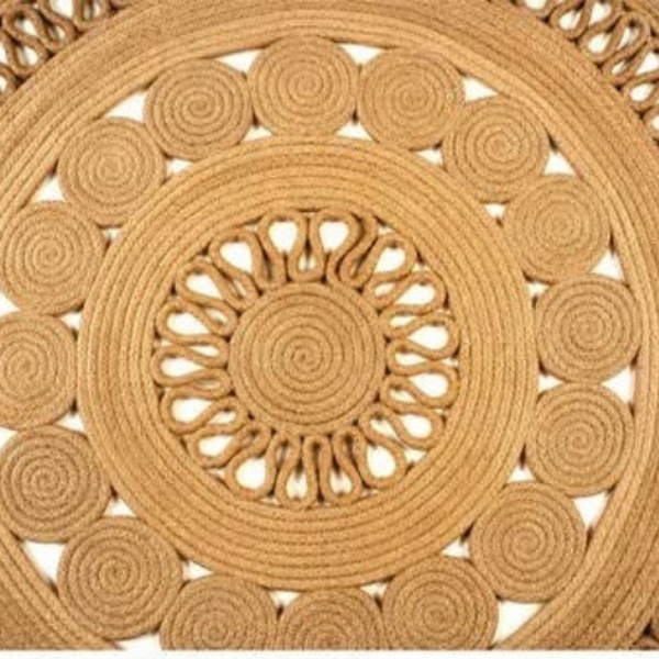 ArielMC Natura Intricate Spiral Loop Braided Jute Area Rug & Centerpiece Suite