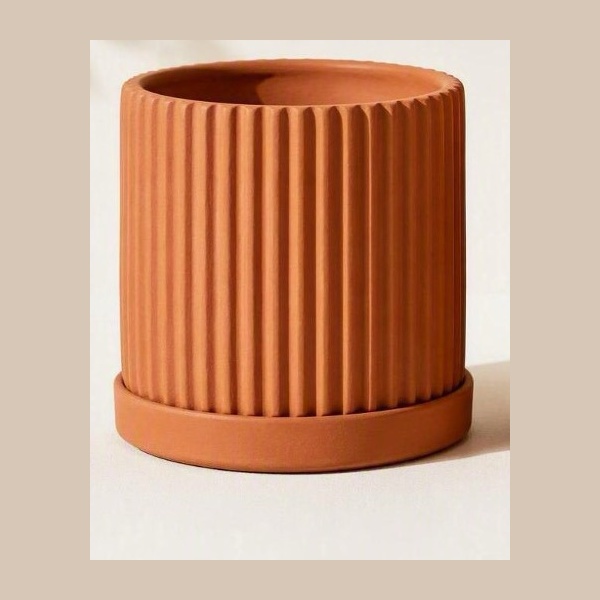 ArielMC Fluted Cylinder Architectural Planters with Saucer